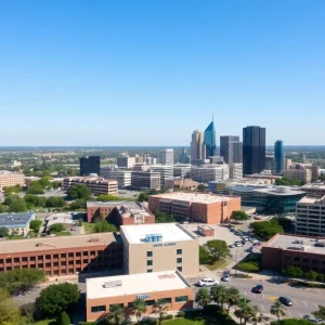 Fort Worth Texas cityscape with focus on veteran support facilities