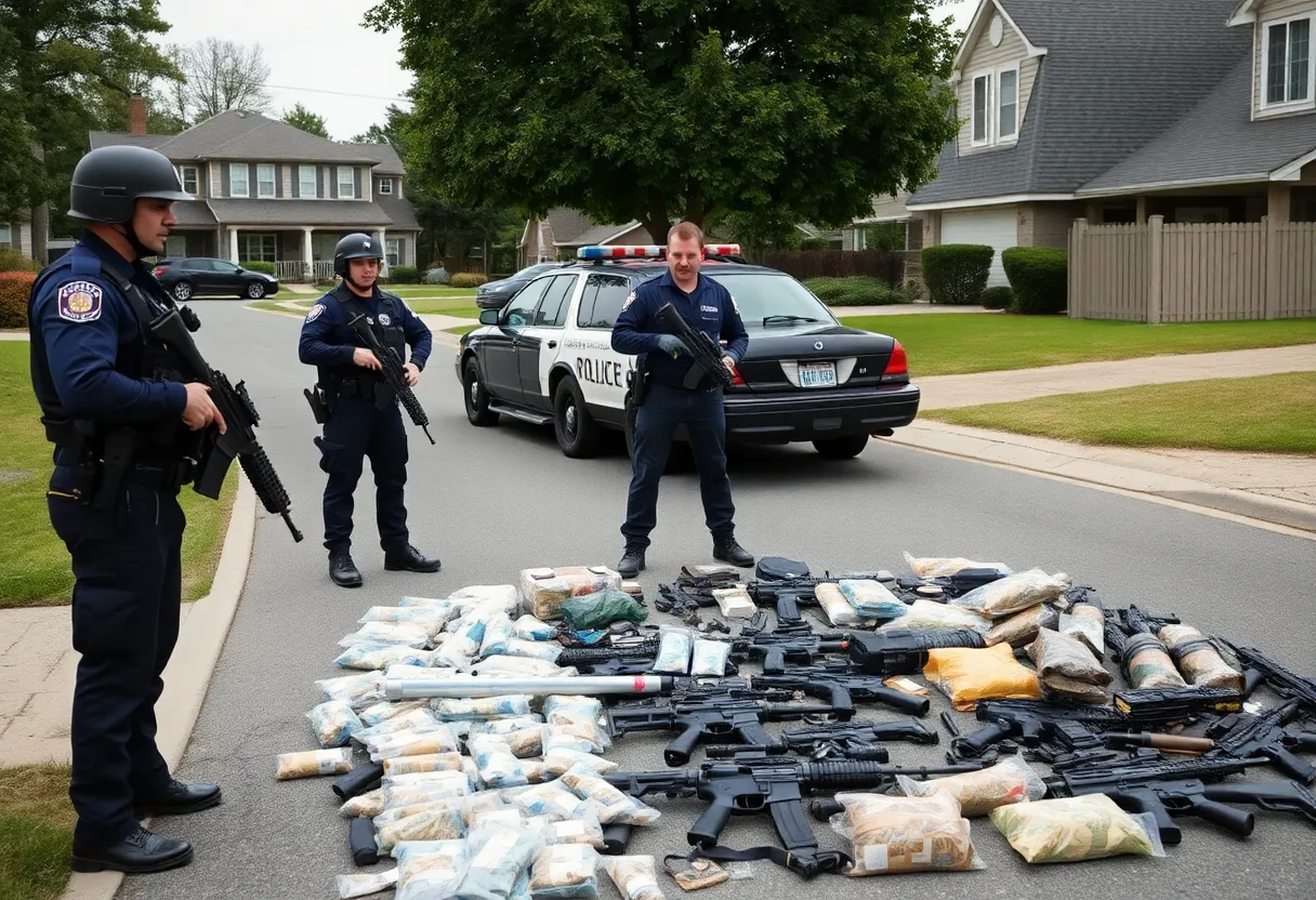 Police officers conducting a drug bust in Georgetown