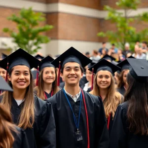 Graduation ceremony at Georgetown High School with students celebrating.