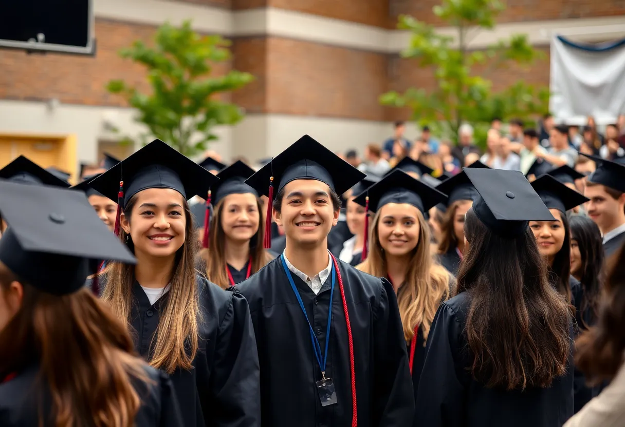 Graduation ceremony at Georgetown High School with students celebrating.