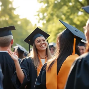 Law graduates celebrating outdoors at Georgetown Law School