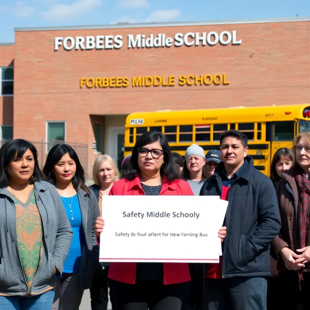 Parents discussing safety concerns outside Forbes Middle School