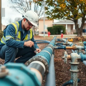 Technician conducting maintenance on water system