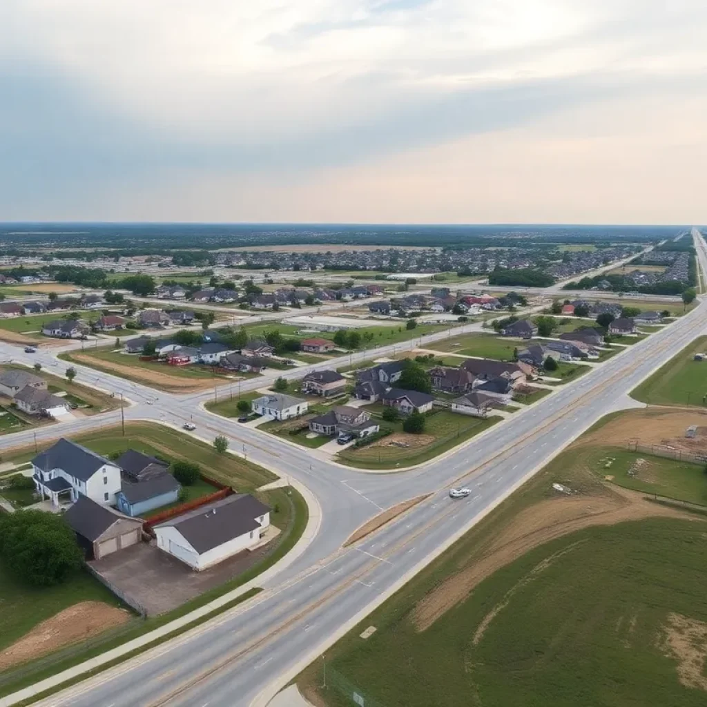 Panoramic view of Hutto Texas highlighting new developments.