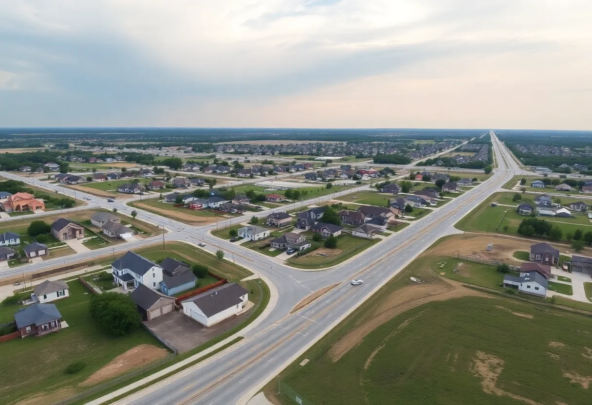 Panoramic view of Hutto Texas highlighting new developments.