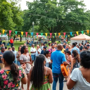 Community members celebrating Juneteenth in Georgetown with music and dancing.