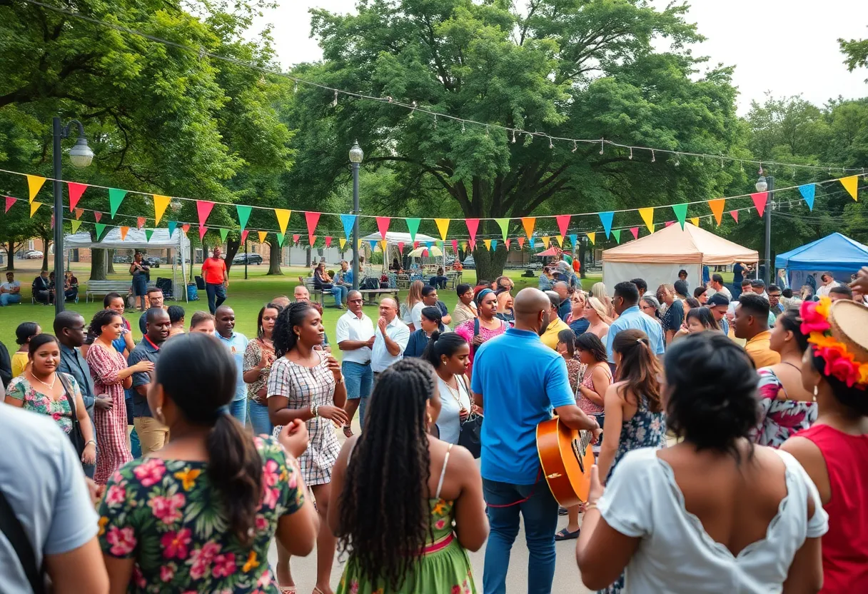 Community members celebrating Juneteenth in Georgetown with music and dancing.