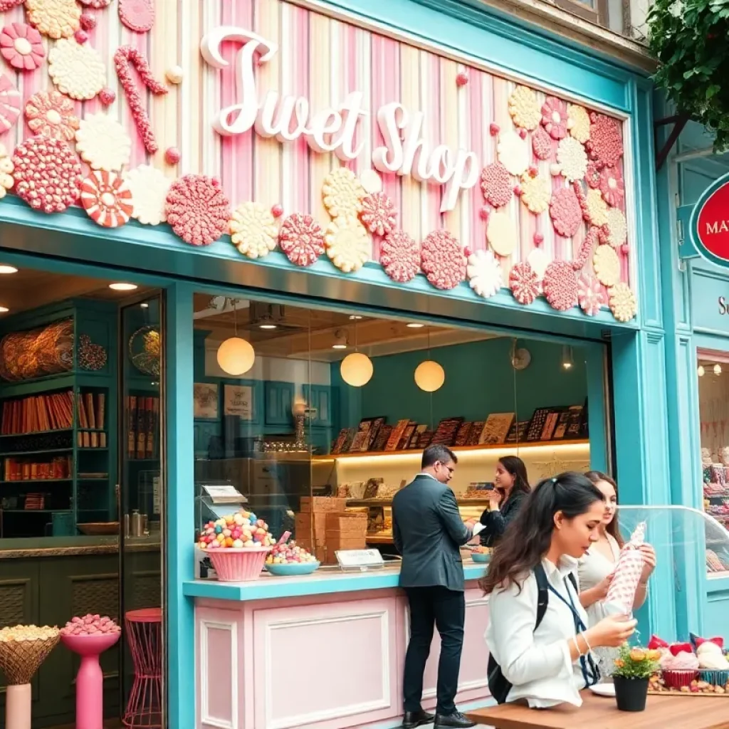 Exterior of Kilwins store in Georgetown with customers enjoying treats