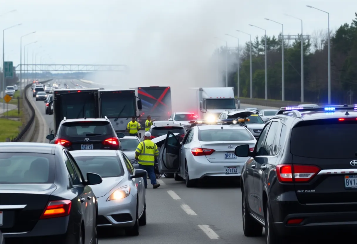 Emergency responders managing a multi-vehicle crash in Leander.