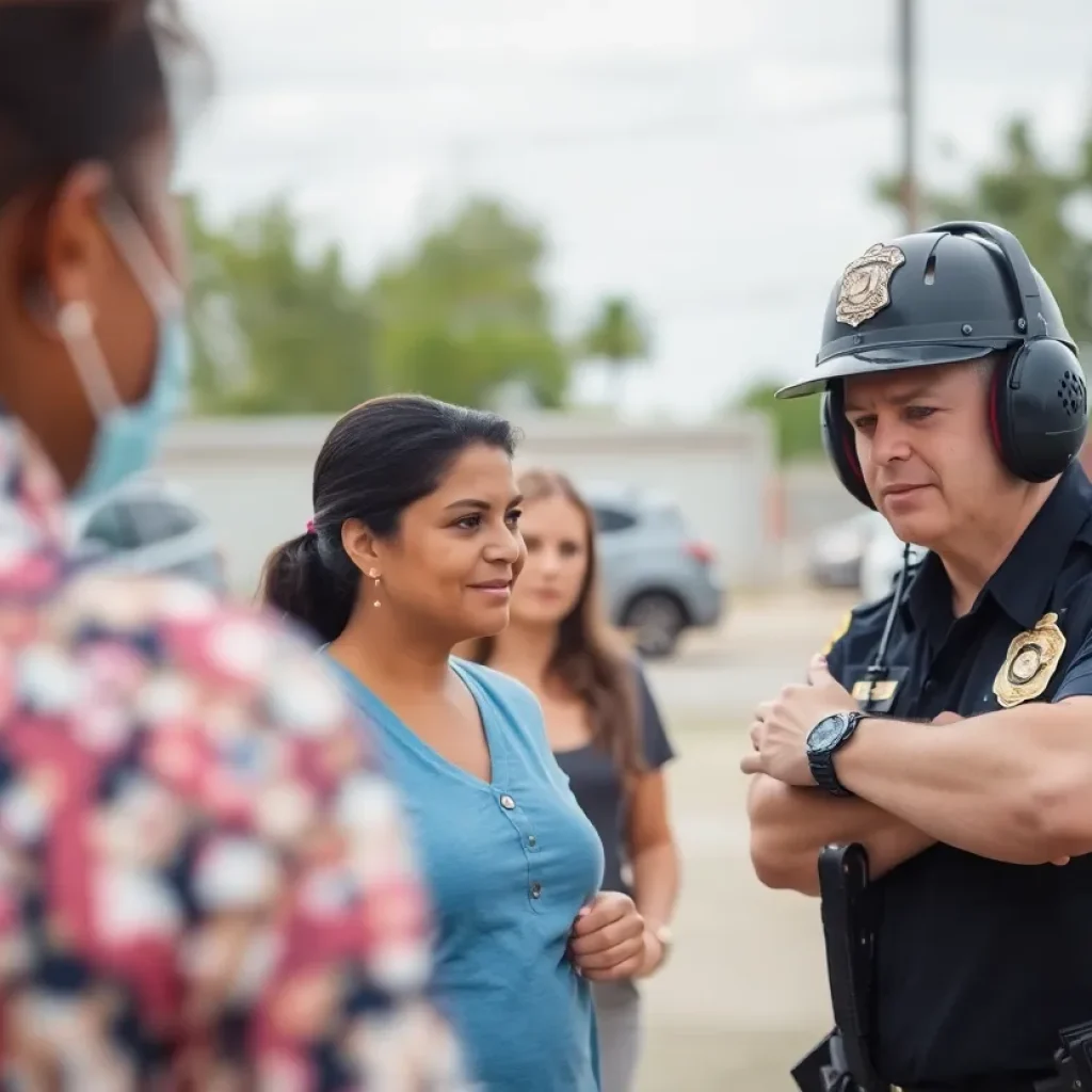 Police officer interacting with community members in Liberty Hill