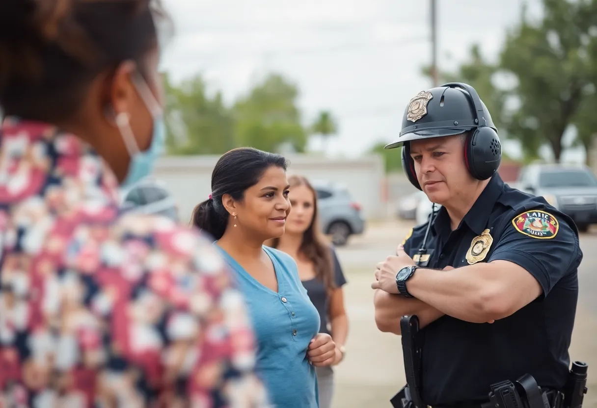 Police officer interacting with community members in Liberty Hill