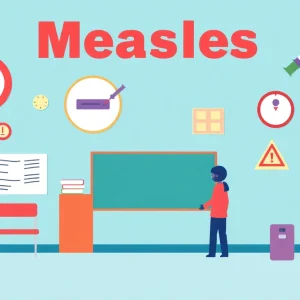 Graphic representation of health awareness regarding measles outbreak in schools.