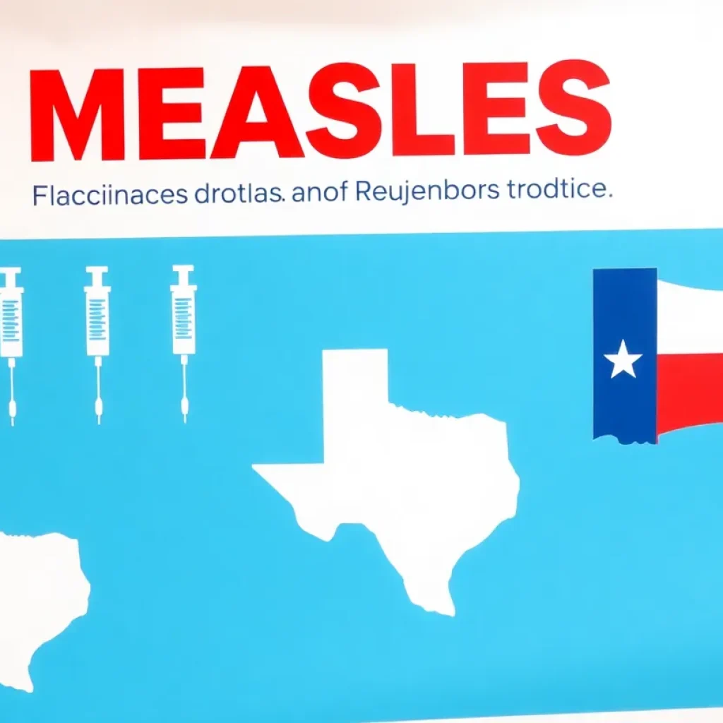 Public health poster for measles vaccination awareness.