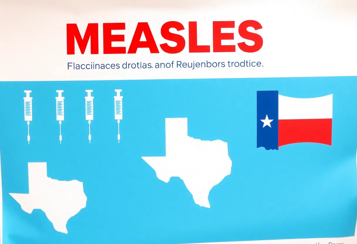 Public health poster for measles vaccination awareness.