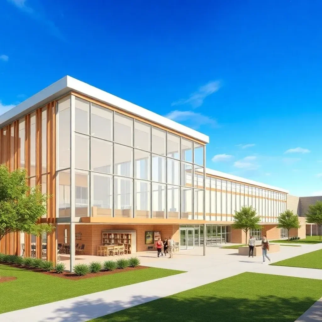 Rendering of the new library and archives facility in Pflugerville, Texas.