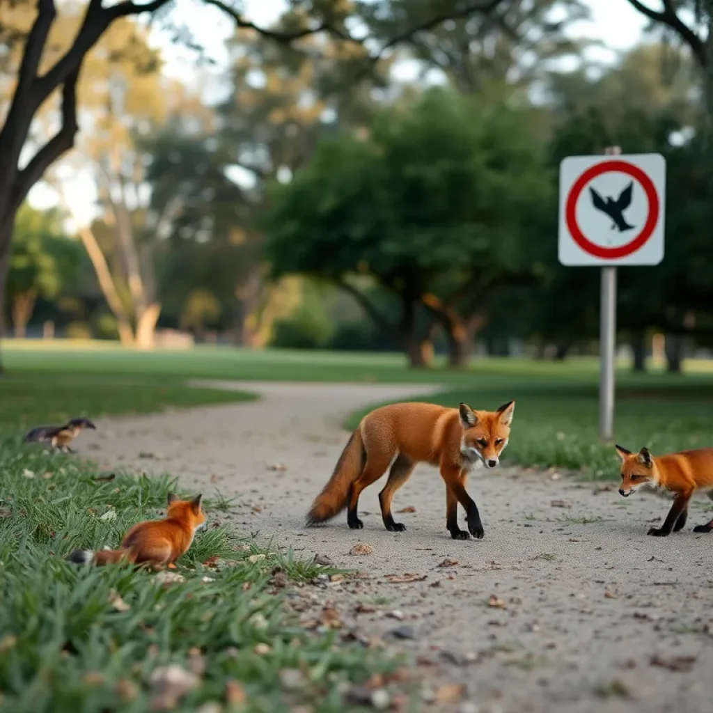 Wildlife warning sign about rabies in Cedar Park, Texas