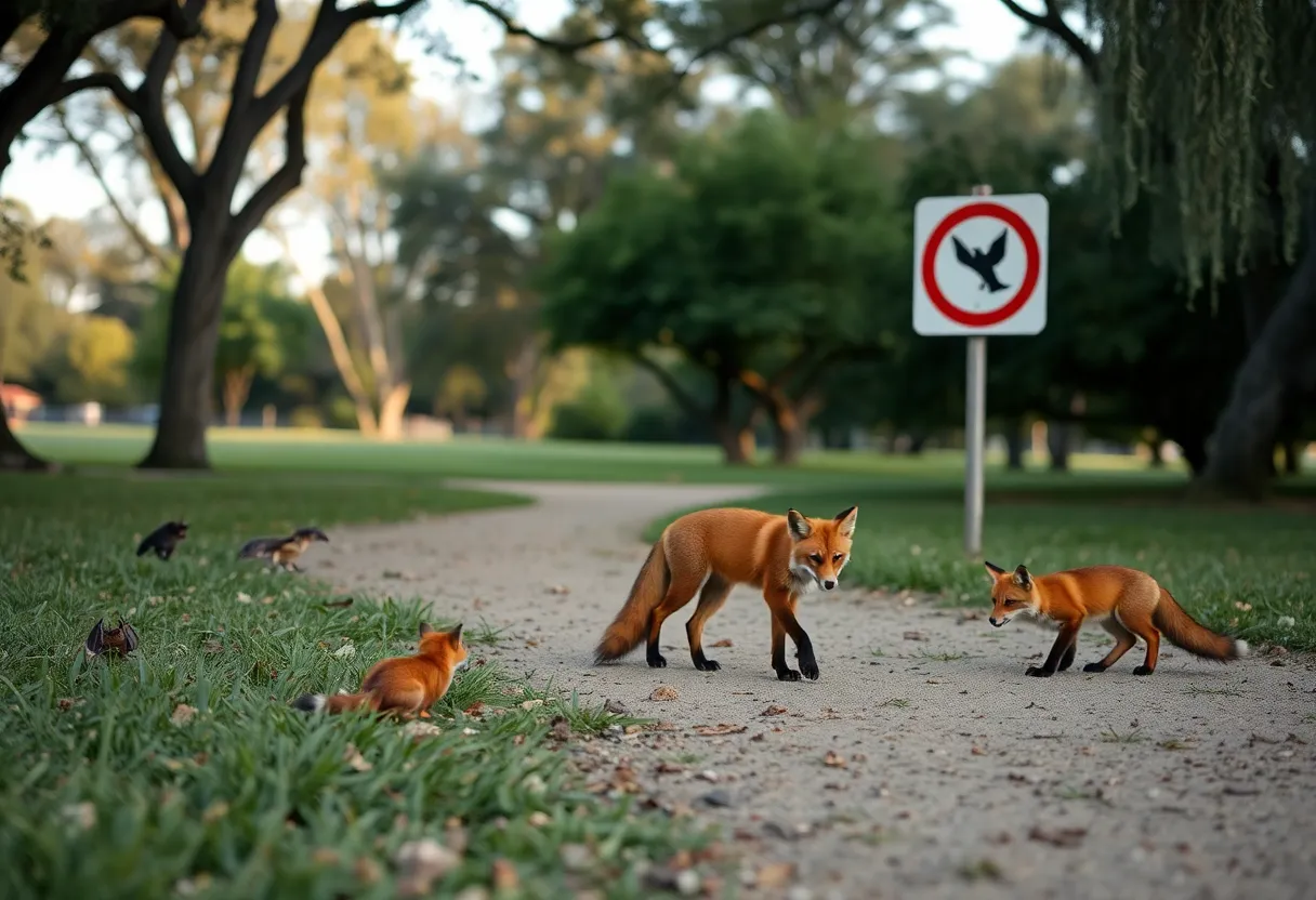 Wildlife warning sign about rabies in Cedar Park, Texas