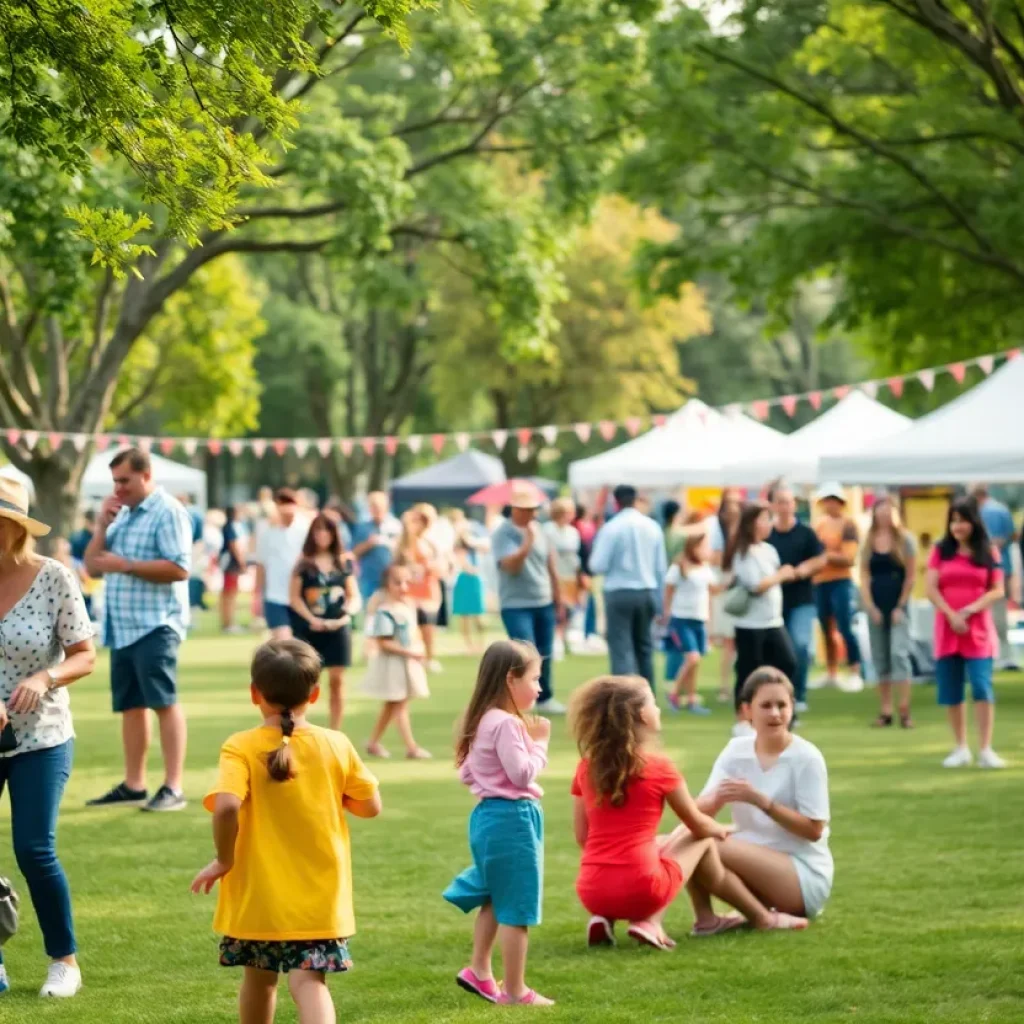 Families and friends enjoying a community celebration in Old Settlers Park.