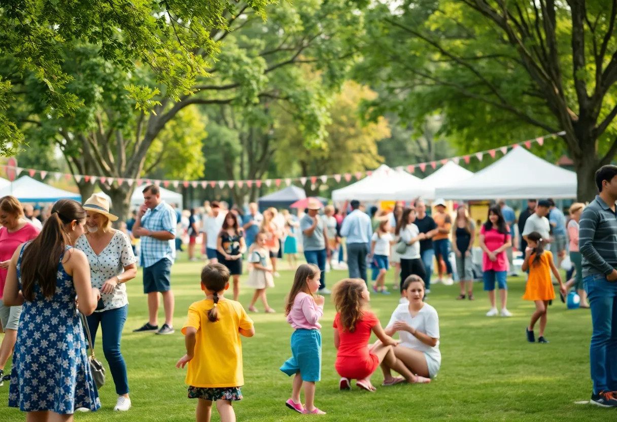 Families and friends enjoying a community celebration in Old Settlers Park.