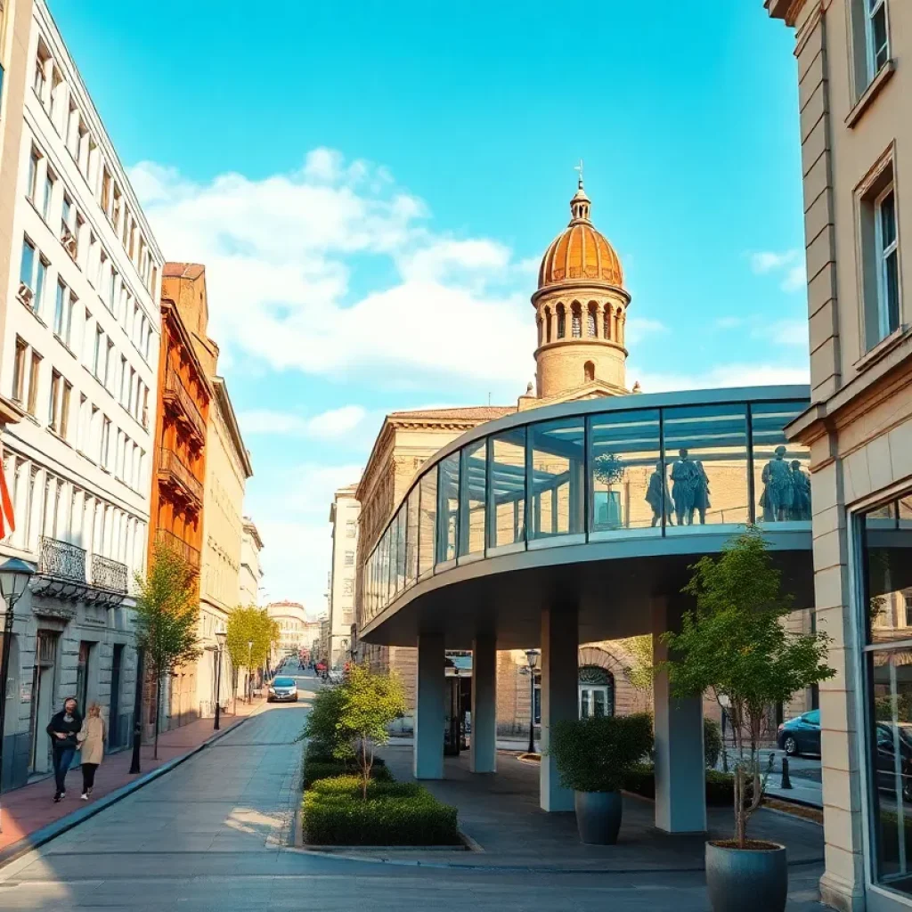 Pedestrian walkway in Round Rock connecting Liberty Avenue and Main Street