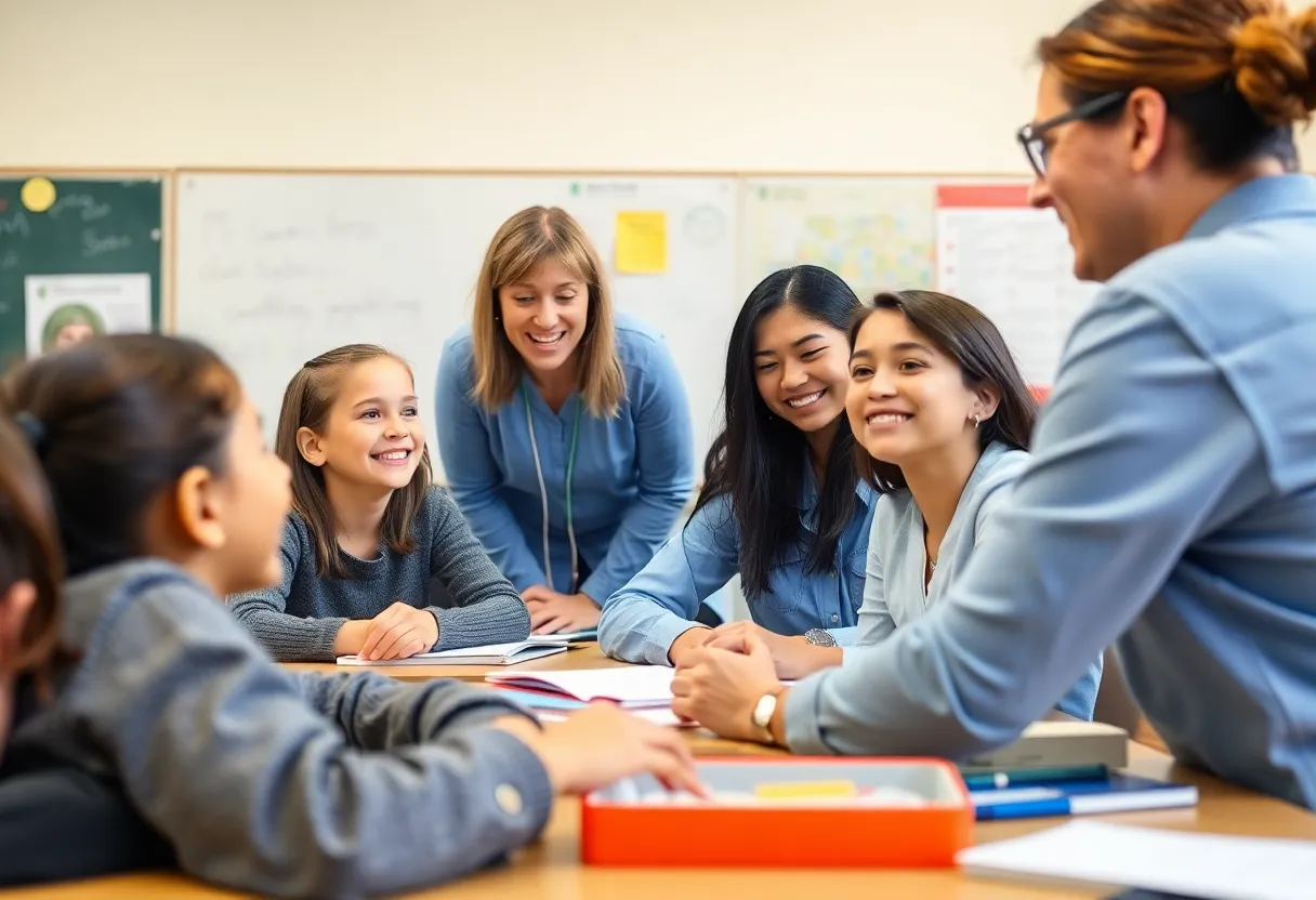 Teachers actively interacting with students in a classroom setting
