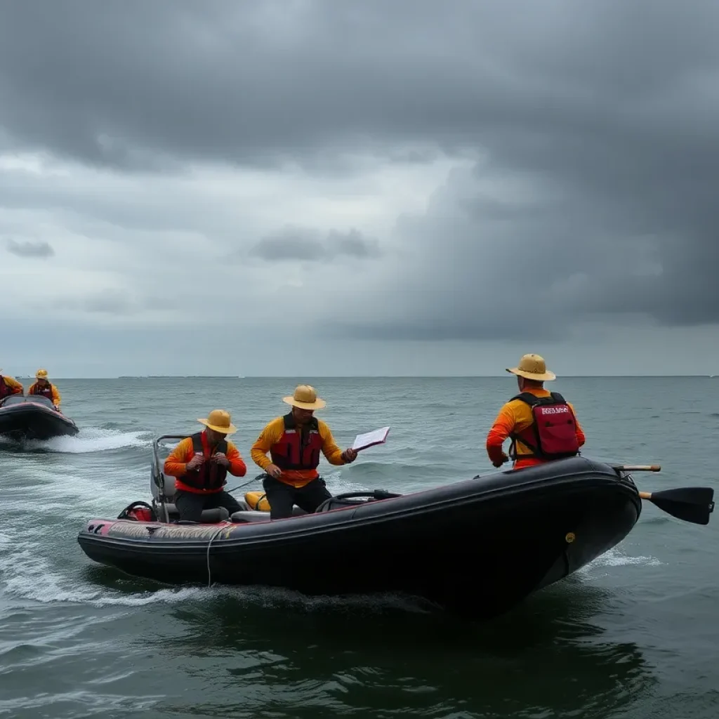 Texas Game Wardens conducting a water rescue during stormy weather