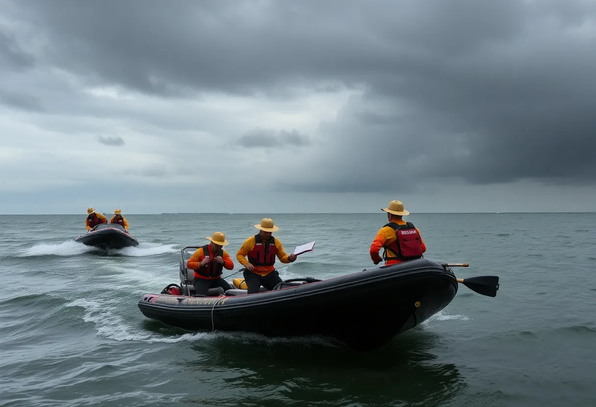Texas Game Wardens conducting a water rescue during stormy weather
