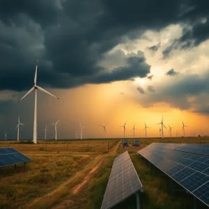 Stormy Texas Landscape with Renewable Energy