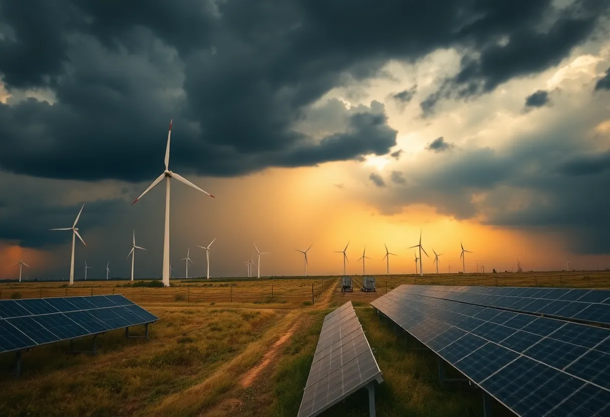 Stormy Texas Landscape with Renewable Energy