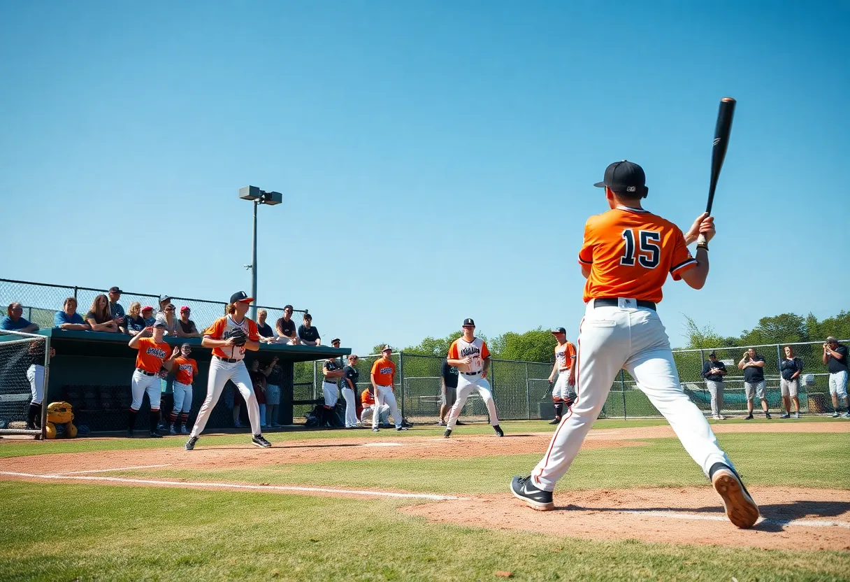 Waltrip and Georgetown high school baseball teams compete on the field.