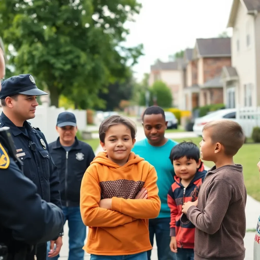 Law enforcement officers engaging with children in the community