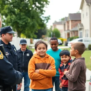 Law enforcement officers engaging with children in the community