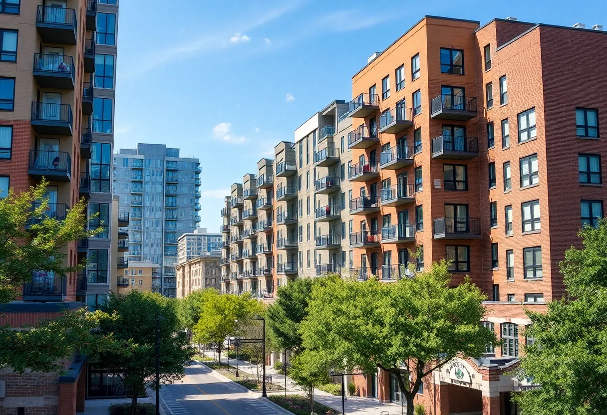 Modern apartment buildings in Austin representing redevelopment and urban growth.