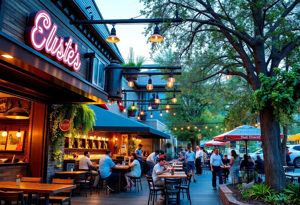 A collage of new restaurants and cafes in Austin, featuring diverse food options and lively atmospheres.