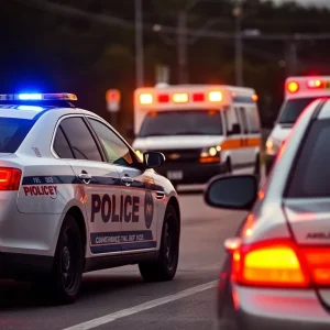 Police car at traffic stop crime scene.