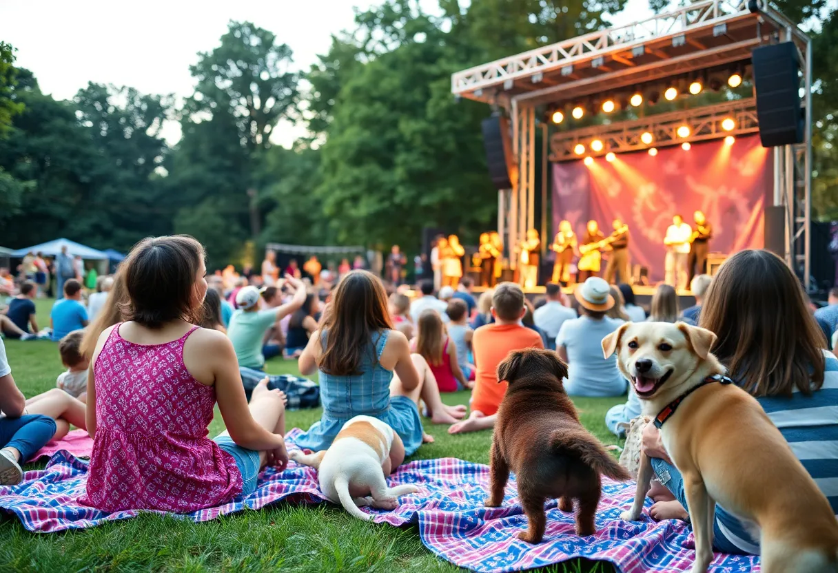 Families enjoying the Blues on the Green concert at Zilker Park