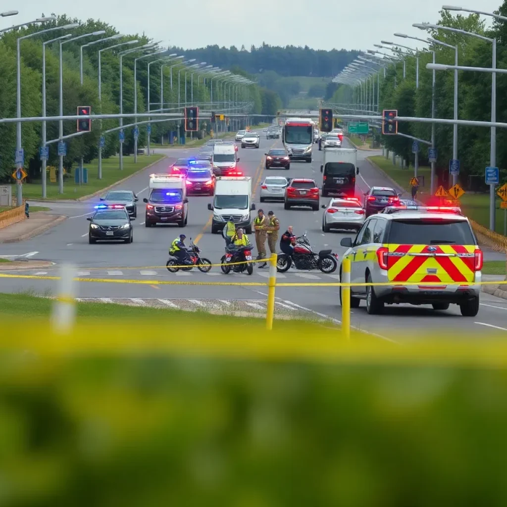 Police and emergency vehicles at crash site on Ronald Reagan Boulevard in Cedar Park