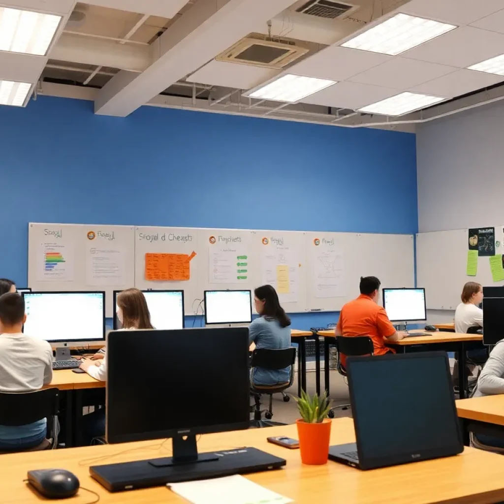 Students learning in a computer science classroom