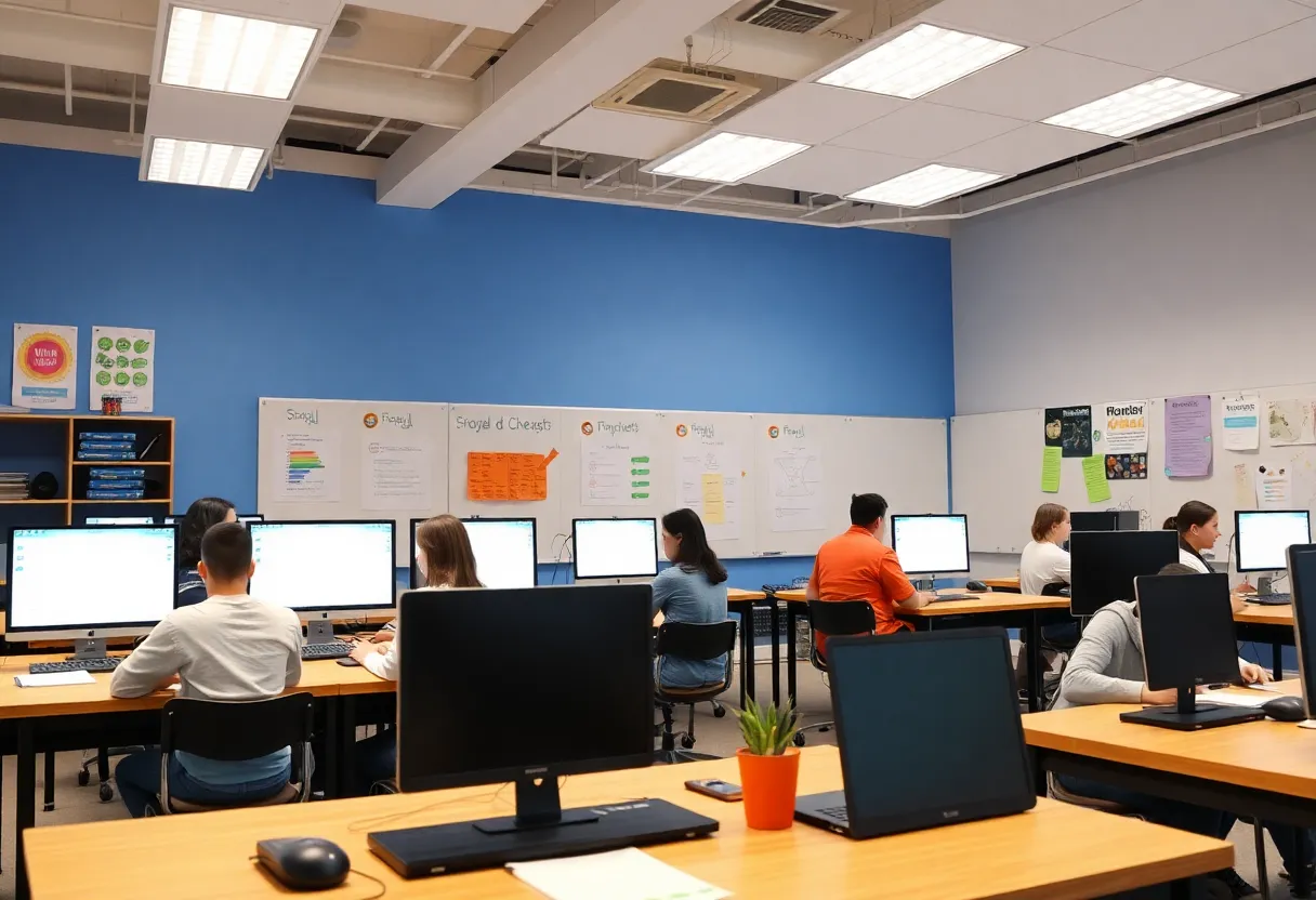 Students learning in a computer science classroom