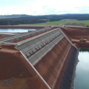 Construction of Dam 101 for flood mitigation in Round Rock