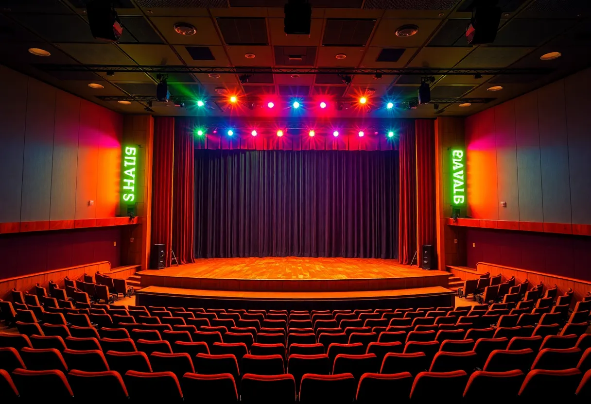 The Davidson Stage at Southwestern University's Alma Thomas Theater, designed for live performances.