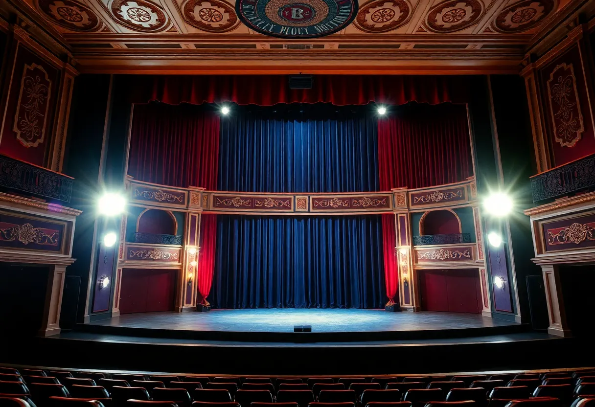 The Davidson Stage at Southwestern University illuminated for a performance