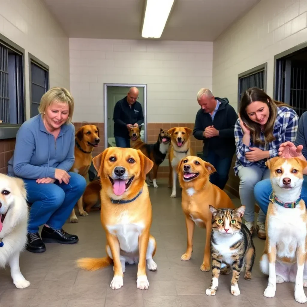 Volunteers at Georgetown Animal Shelter caring for dogs and cats