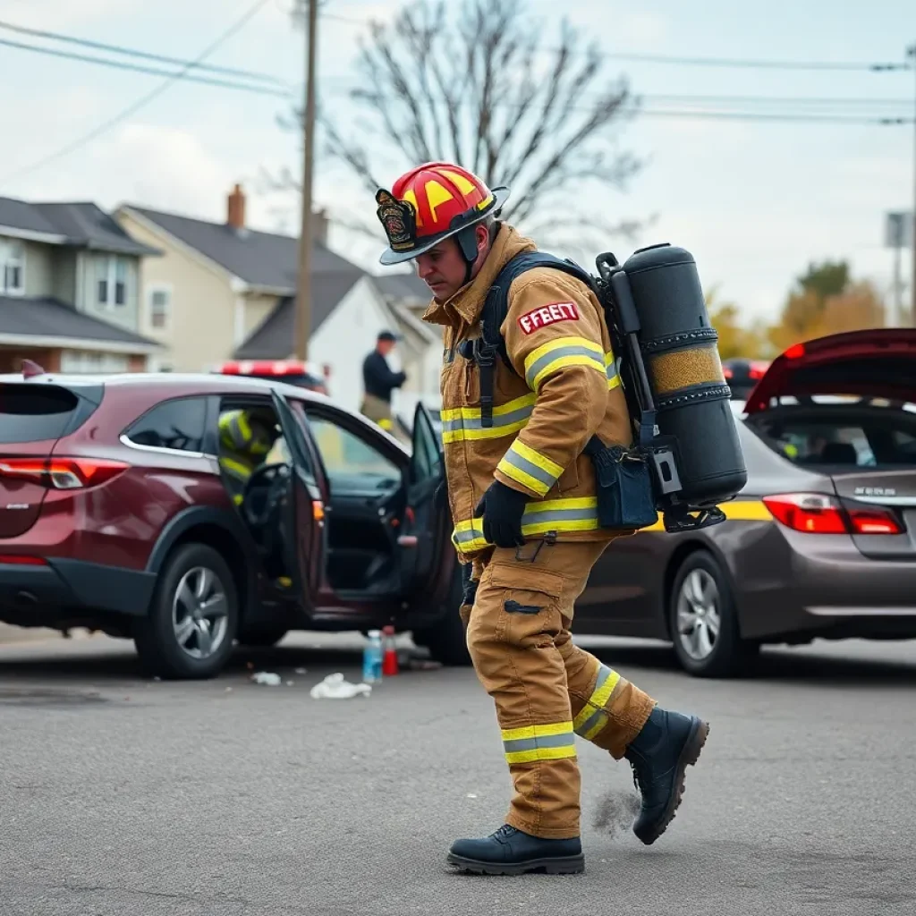 Georgetown firefighter paramedic assisting at a car accident scene