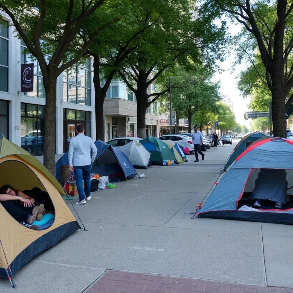 Urban area in Georgetown showing signs of homelessness and city ordinances in effect.