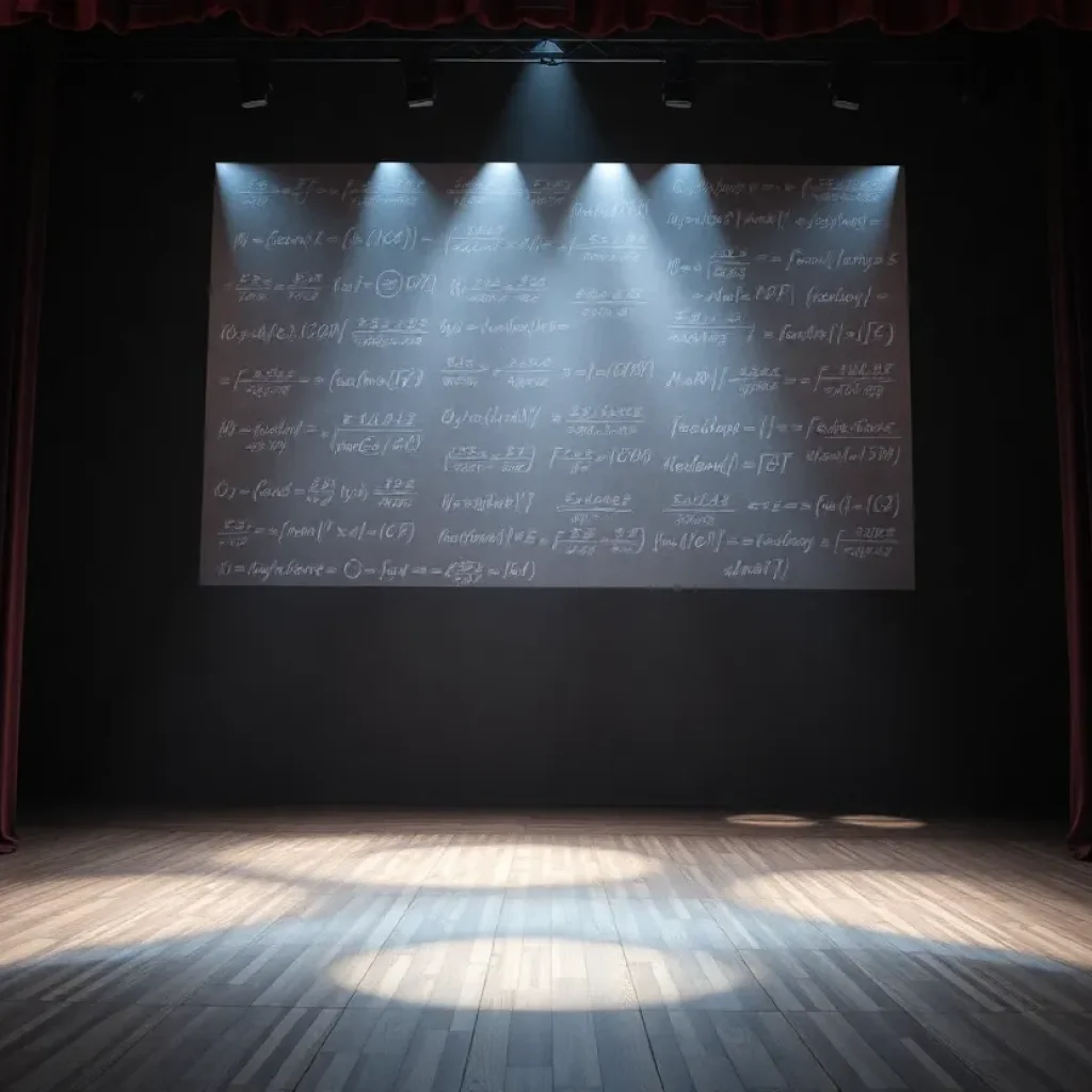 Stage of Georgetown Palace Playhouse with mathematical formulas in the background.