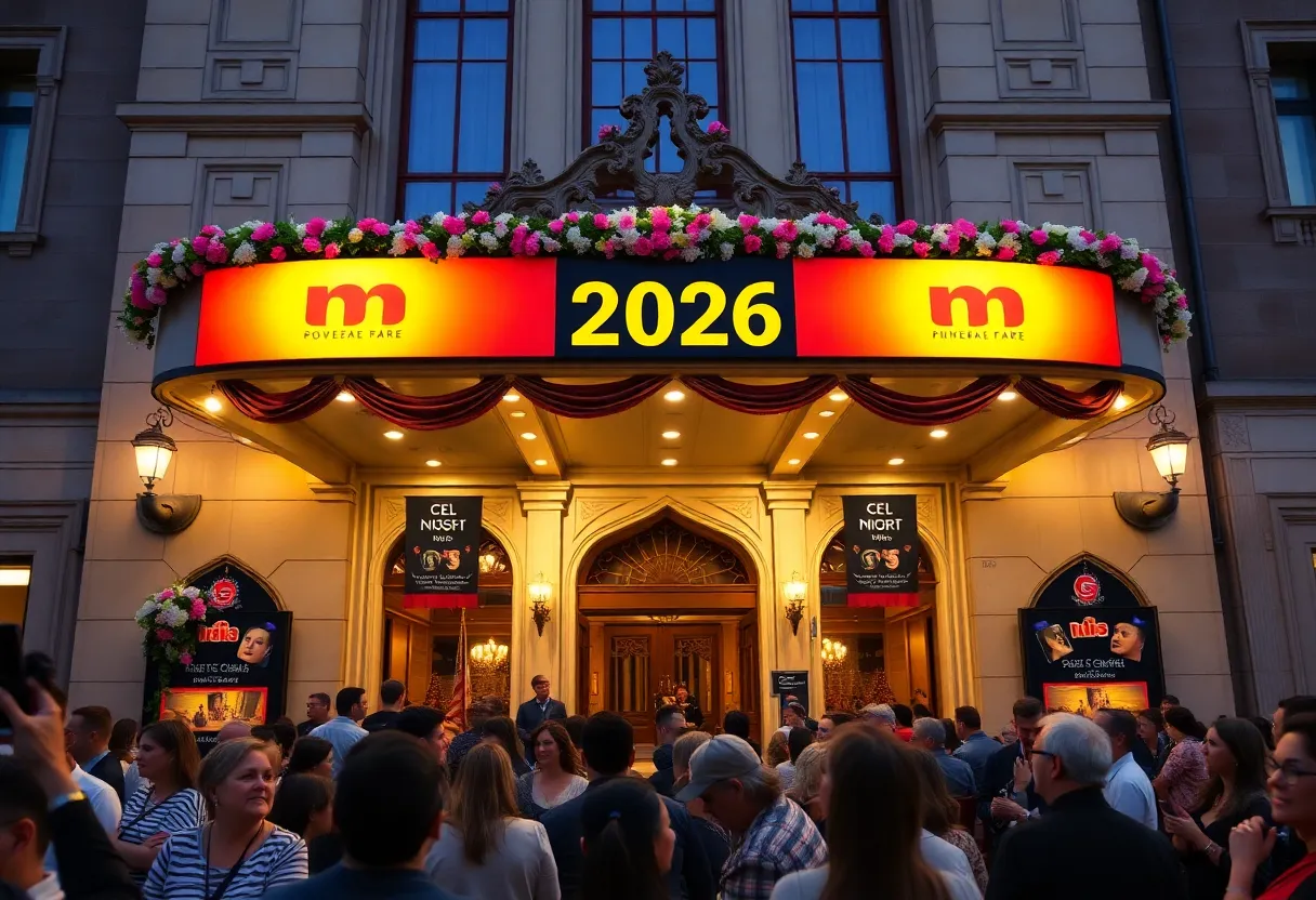 Exterior view of the Georgetown Palace Theatre with promotional banners for the 2026 season.