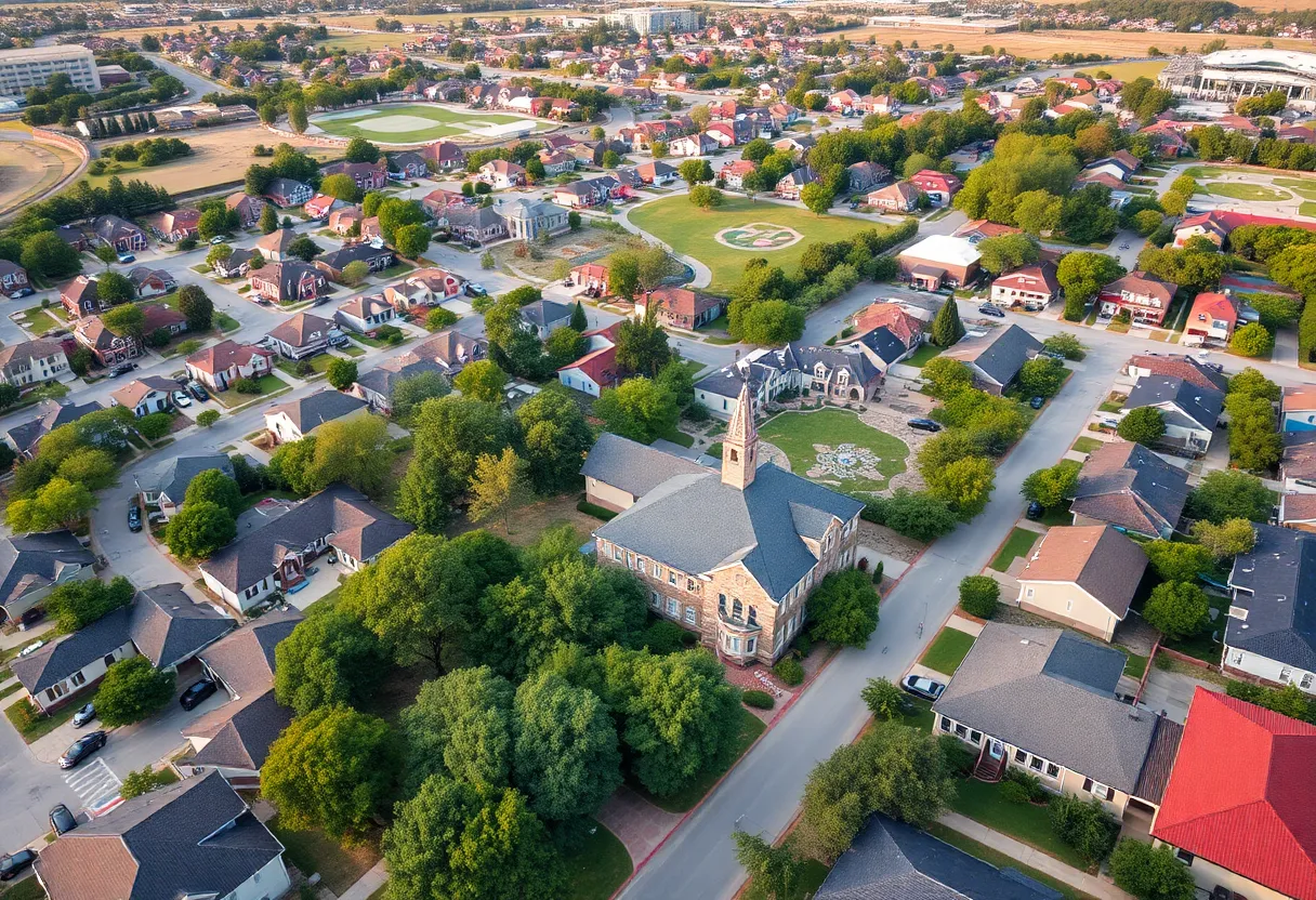 Aerial view of residential neighborhoods in Georgetown, Texas