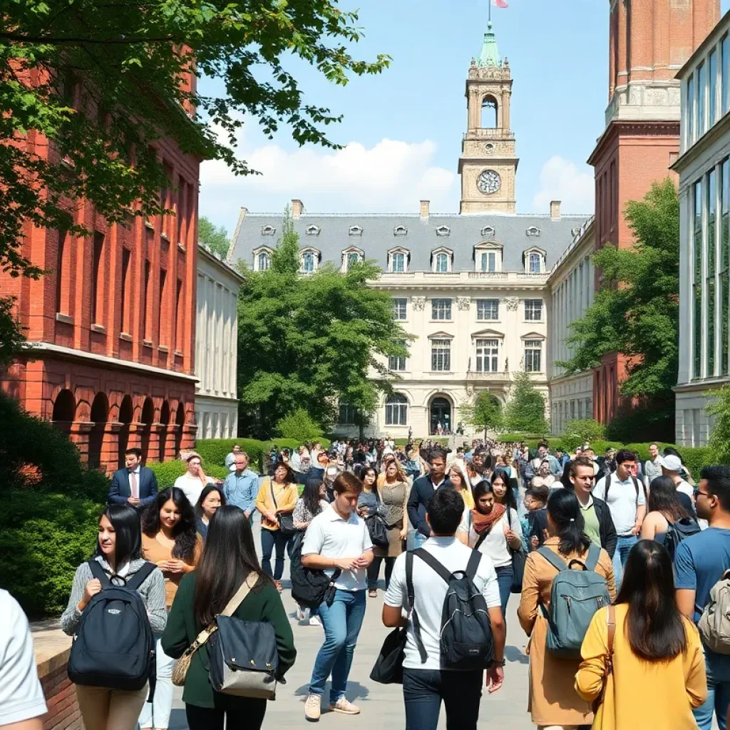 Students interacting on the Georgetown University campus