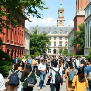Students interacting on the Georgetown University campus